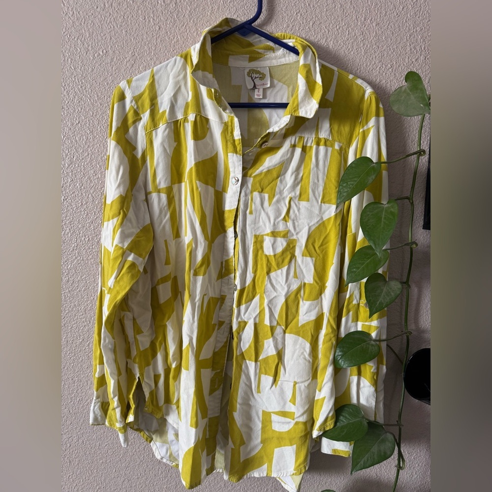 Fig and Flower yellow and white geometric button-down shirt. 
Anthropology